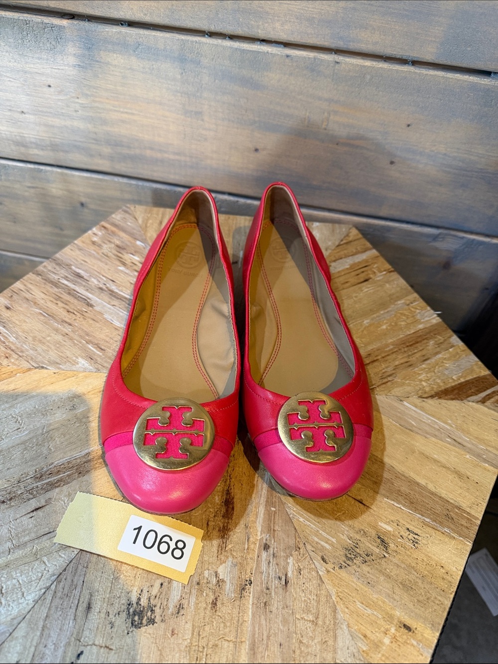 Tory Burch Hot Pink Leather Logo Ballet Flats